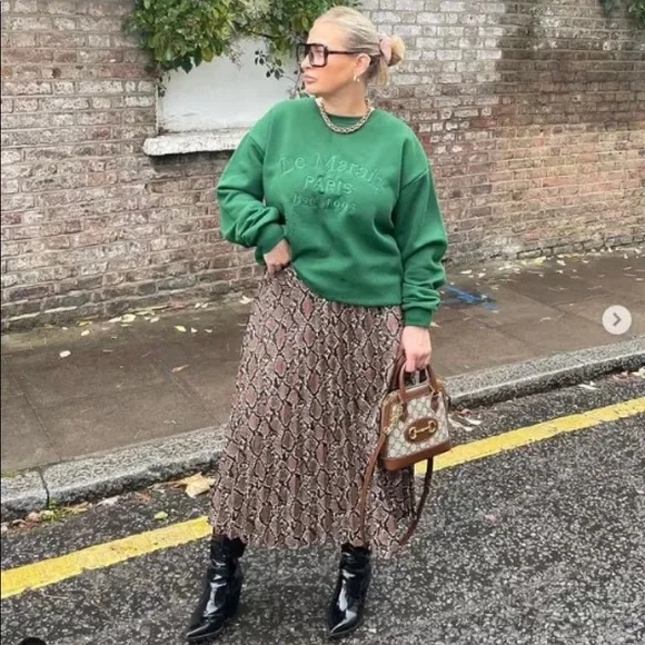 New Zara Faux Leather Snake Print Midi Pleated Skirt XS Small Medium 8372/262 - Picture 2 of 12